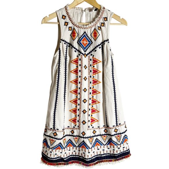 Anthropologie Akemi + Kin Reagan White Boho Embroidered Shift Mini Dress Size 0 - Picture 2 of 14